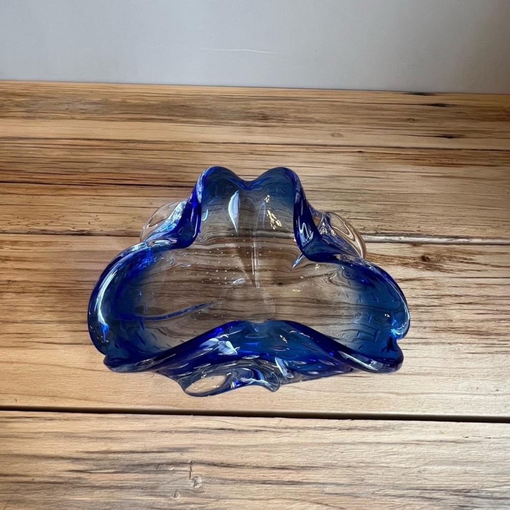 Murano Blue And Clear Italian Art Glass Bowl/Ashtray